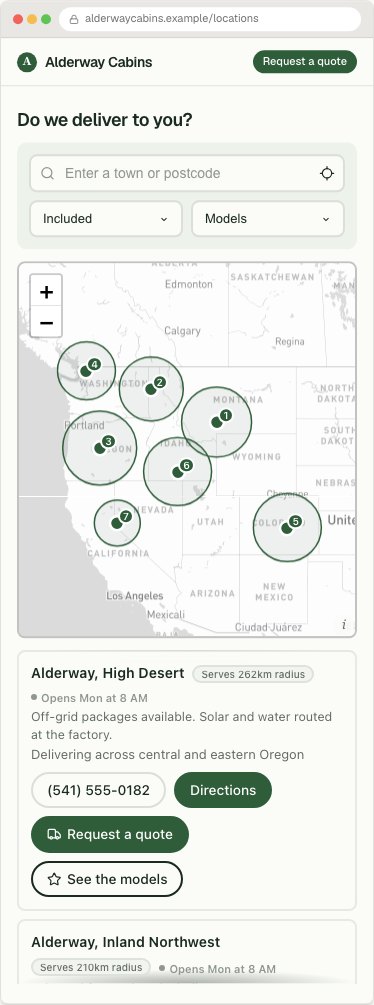 The Alderway Cabins locator on a phone