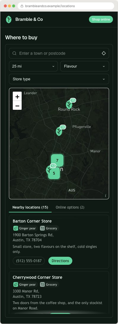 The Bramble & Co locator on a phone