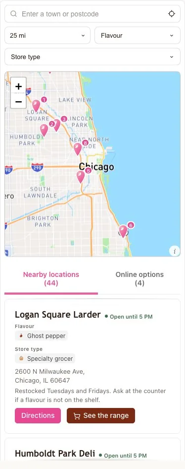 Ember & Vine locator example, on a phone