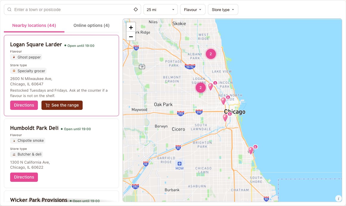 Ember & Vine locator running inside its example website