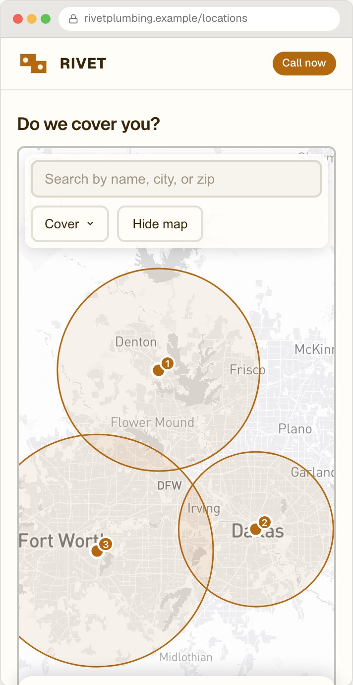 Rivet Plumbing locator on mobile