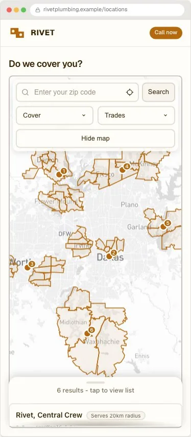 Rivet Plumbing locator example, on a phone