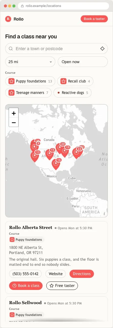 Rollo locator example, on a phone