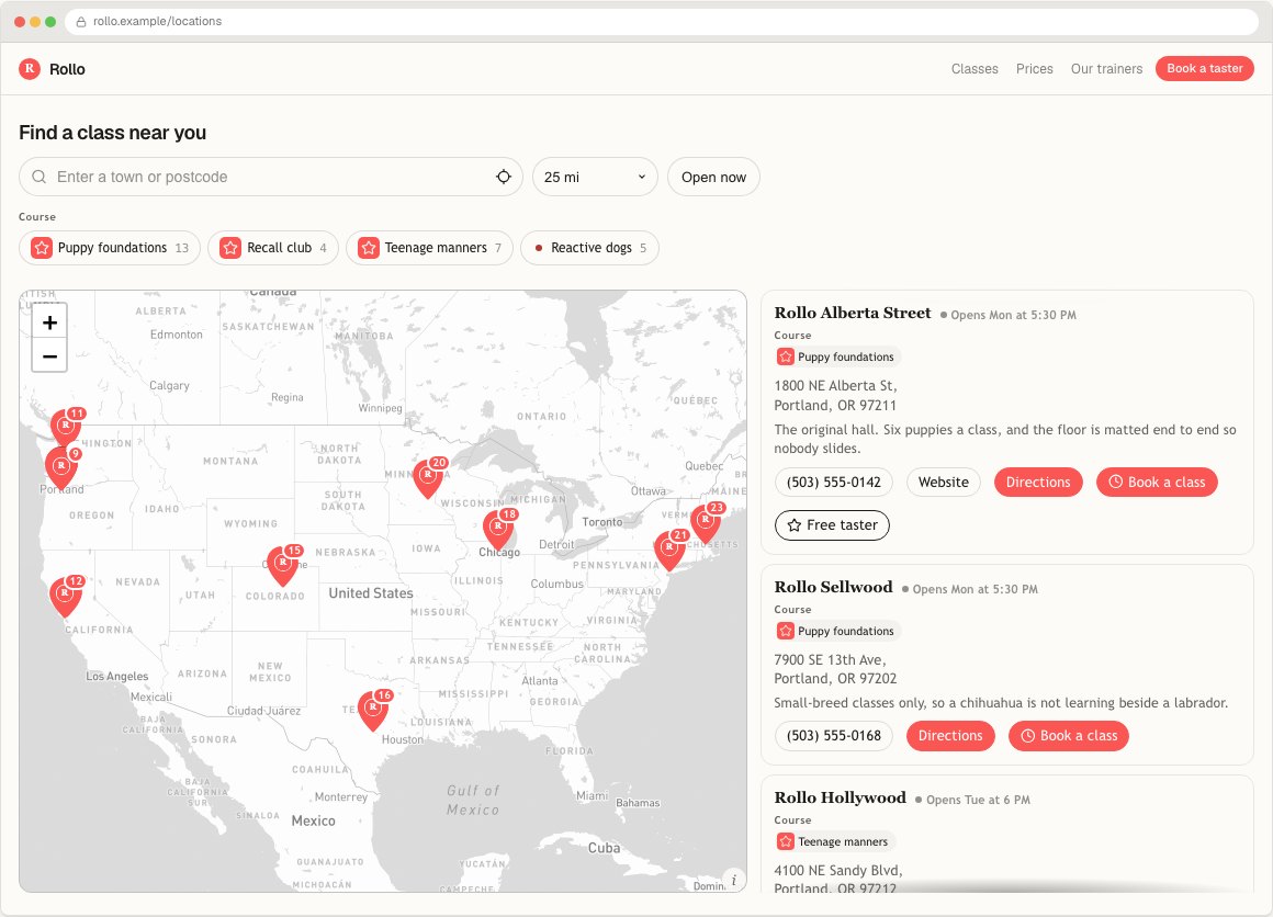 Rollo locator running inside its example website