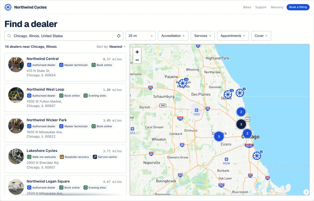 Northwind Cycles locator example